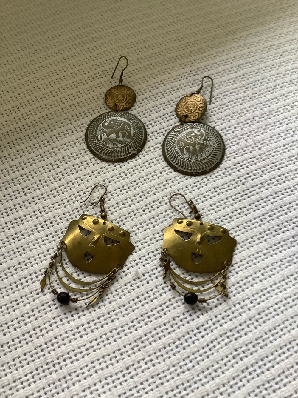Gold-Tone Boho Mask Dangle Earrings - Set of 2 Pairs